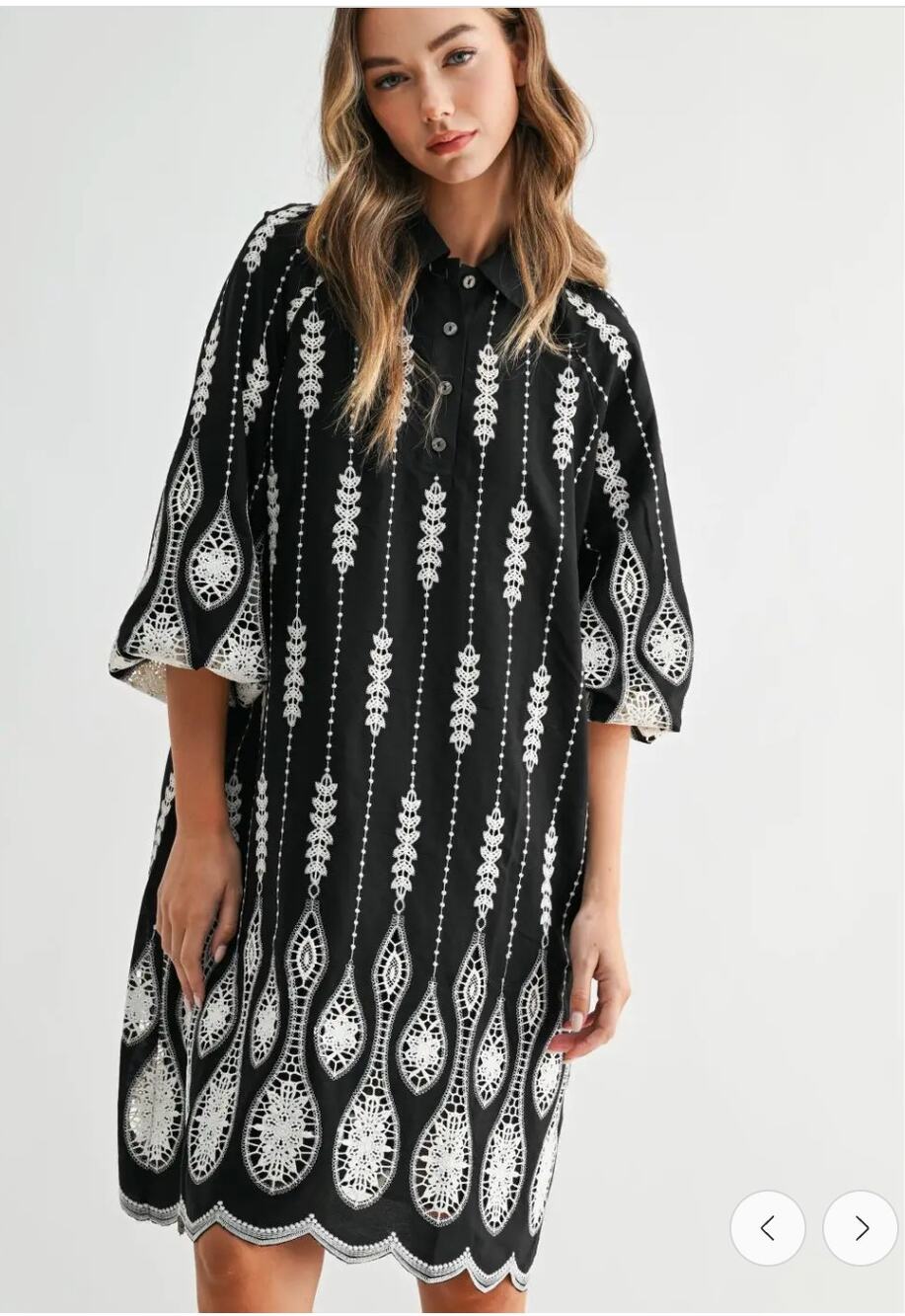 JOH Joley Dress Sm NWT Black White Embroidered Bubble Sleeve Shirt Dress